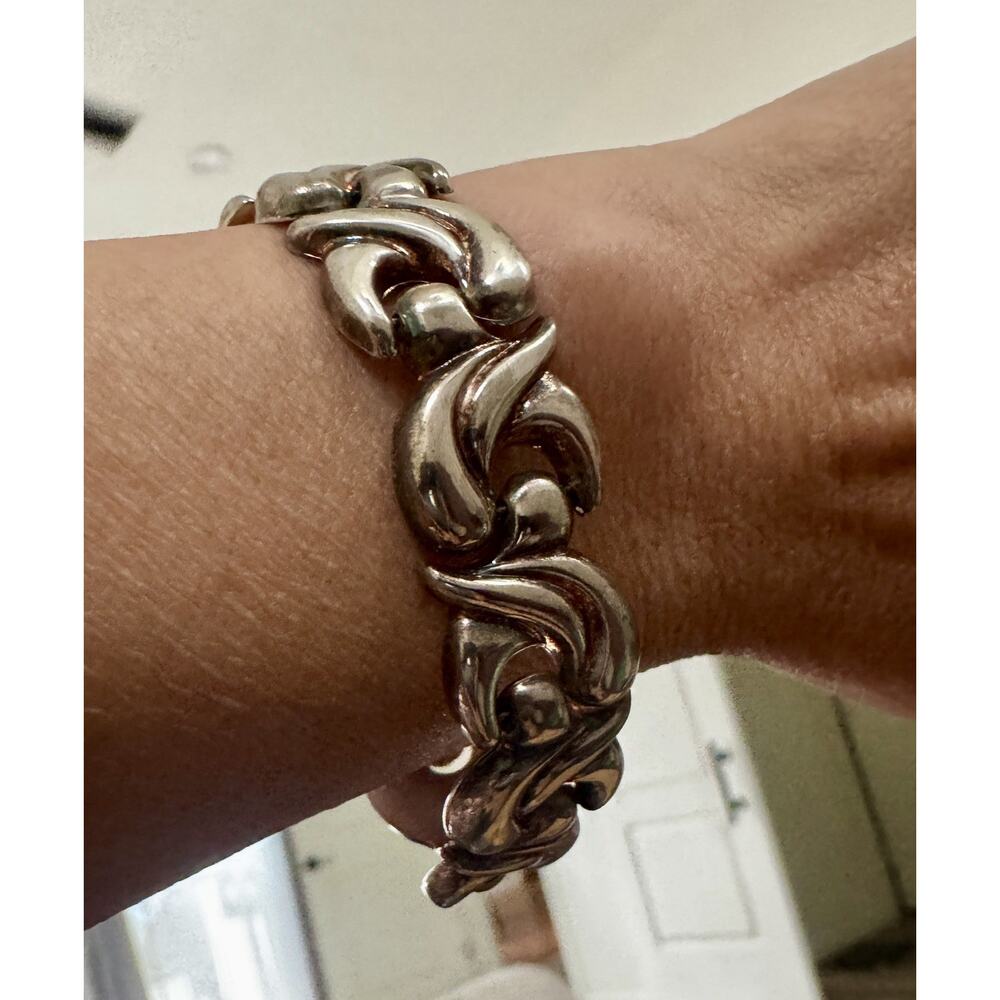 Vintage Milor Italy 925 Sterling Silver Fan Scroll Link Bracelet 7.5” 22g - Picture 12 of 12